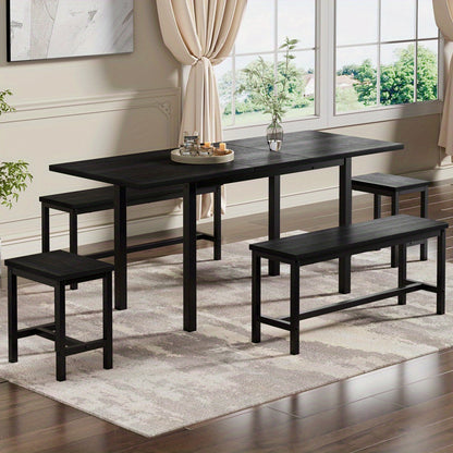 Eettafel Set – Eetkamerset – Keukentafel Set – Zitgroep – Uitschuifbare Tafel – 160x70x75 cm – Inklapbaar – Zwart – Stevig Metalen Frame – Ruimtebesparend Modern Design