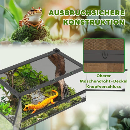 Terrarium – Reptielen Terrarium – Glas Terrarium – Hagedis Terrarium – Slang Terrarium – Groot Glas Terrarium Met Verhoogde Waterdichte Basis – Veilig Push-Lock Deksel