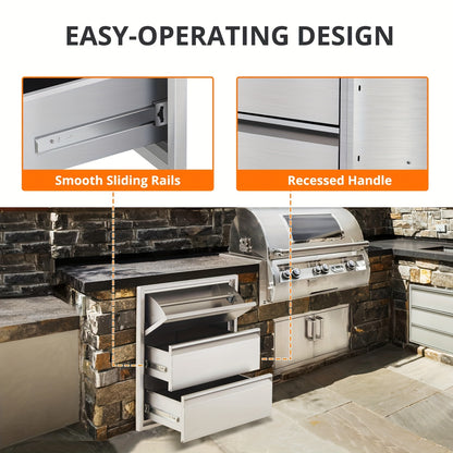 Buitenkeukenlade – BBQ Lade – Opberglade – RVS Lade – Buitenlade – Roestvrij Staal – Geïntegreerde Papieren Houder – 45,7 x 58,4 x 58,4 cm – Weerbestendig & Soepel Uitschuifsysteem