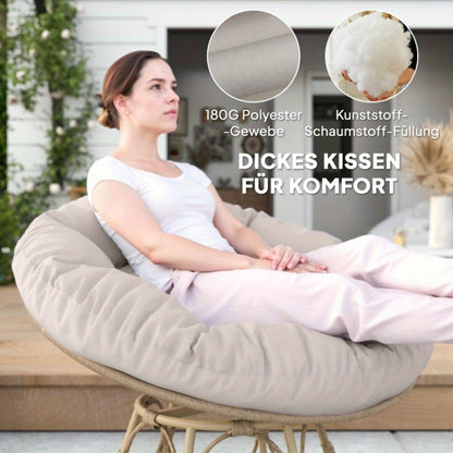 Rotan Loungestoel – Tuinstoel – Fauteuil – Balkonstoel – Draaistoel – 360° Draaibaar – Diameter 120 cm – Weerbestendig – Handgevlochten