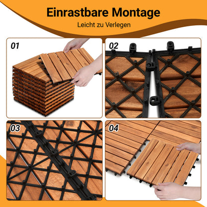 Terrace Tiles Decking Tiles 30 x 30 cm Tiles Balcony Tiles, Brown for Balcony, Garden, Saunas, Swimming Pools Wooden Floor with 6 Slats/12 Slats, Set of 11/22/33 Tiles for 1 m²/2 m²/3 m²