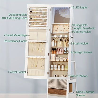 Sieradenkast – Juwelenkast – Spiegelkast – Sieradenopberger – Make-upkast – 4-in-1 Design – Afsluitbaar Met Volledige Spiegel – Vintage Kleur – MDF & Fluwelen Bekleding