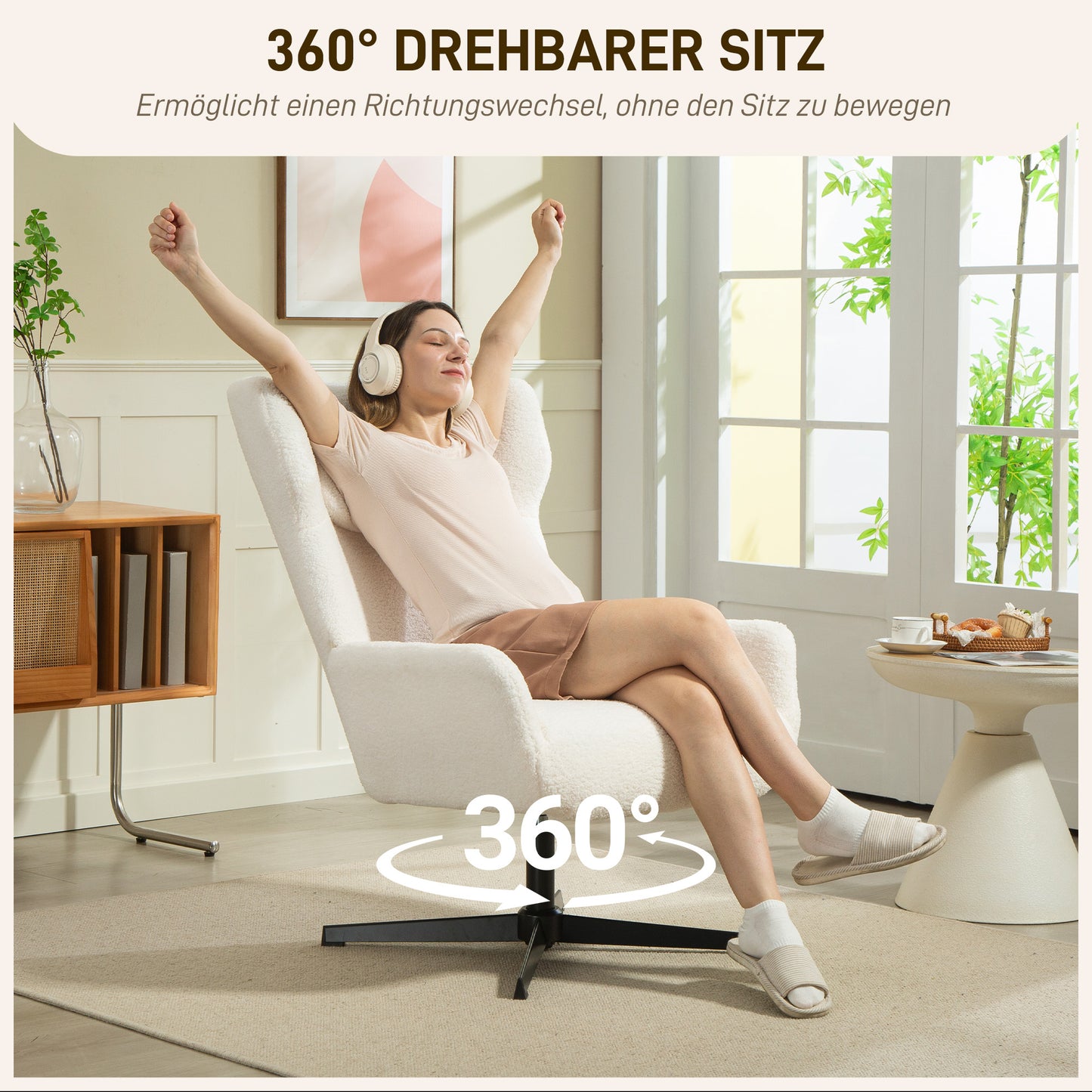 Draaifauteuil – Fauteuil – Lounge Fauteuil – Relaxstoel – Zithoekstoel – Sherpa Fleece Bekleding – 360° Draaibaar Metalen Onderstel – Max 120 kg