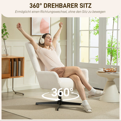 Accentstoel – Fauteuil – Leunstoel – Draaistoel – Zithoekstoel – Crème – Zachte Fleece Bekleding – Draaibare Metalen Voet