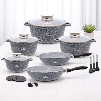 17-delige Kookset – Pannenset – Koekenpannenset – Inductie Kookgerei – Keramische Pannen – Lichtgewicht Aluminium – PFOA-vrije Antiaanbaklaag