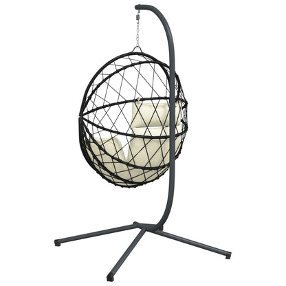 Hangstoel – Schommelstoel – Hangstoel Rattan – Hangstoel Binnen – Hangstoel Buiten – Beige – Rattan Mand Met Rope – Stalen Roestvrij Frame