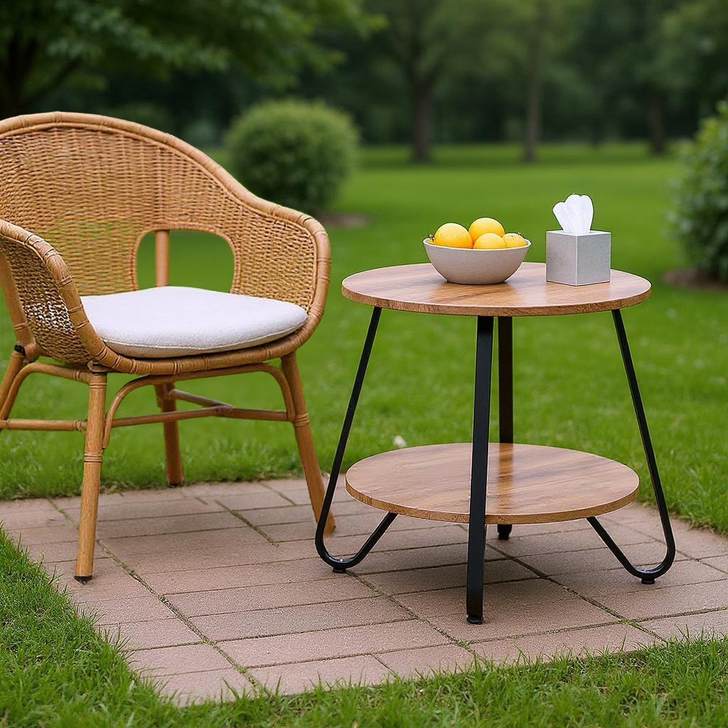 Bijzettafel – Sidetable – Bijzetmeubel – Accenttafel – Bijzettafeltje – Metaal en MDF – Compact 46x46x45 cm – Bruin