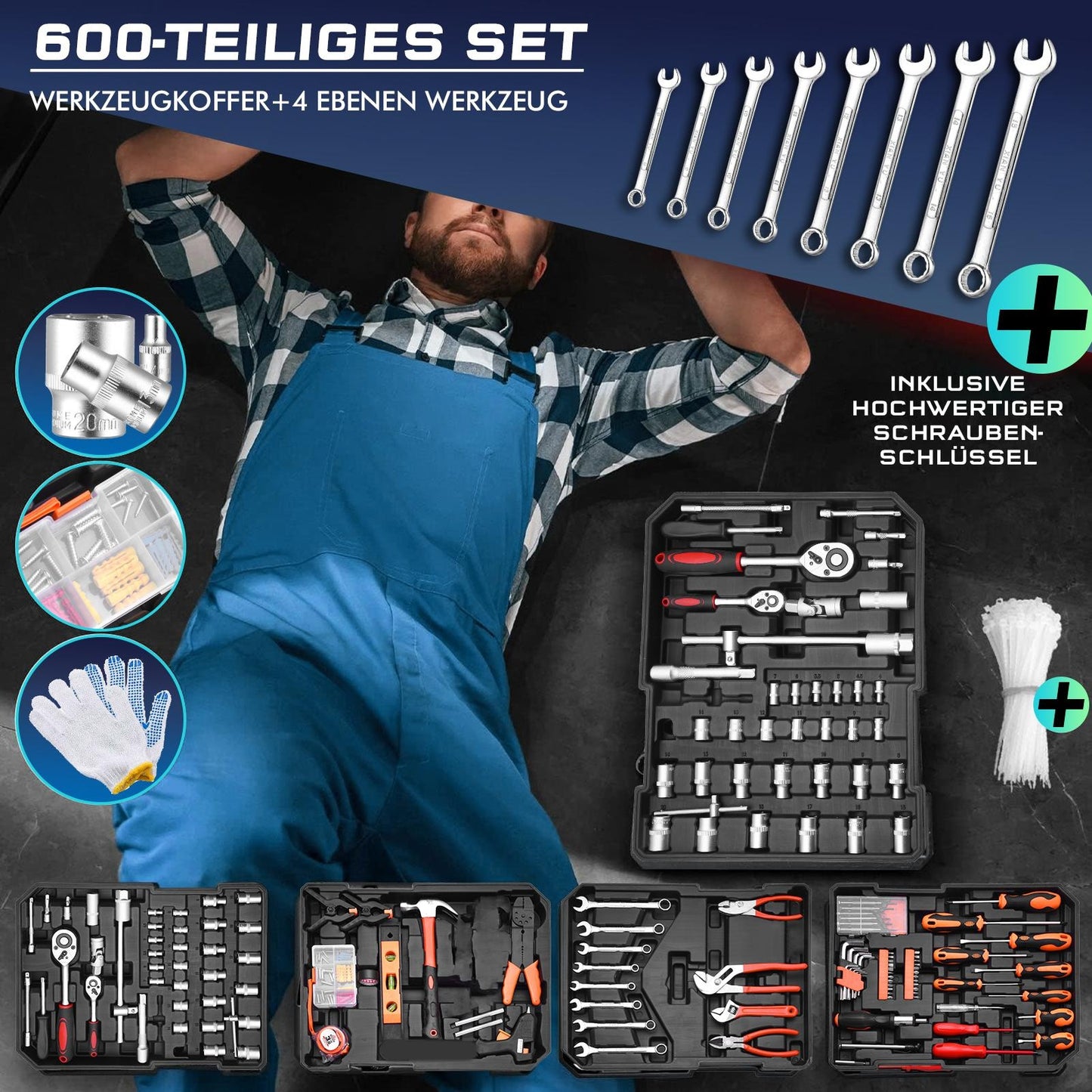 600pcs Hand Tool Set, Durable Carrying Case, Steel Mechanical Repair Kit for Home, Garage, Automotive, Motorcycle & Bicycle - Uncharged Manual Tools, Versatile for DIY & Maintenance Tasks - Ideal Gift for Dad