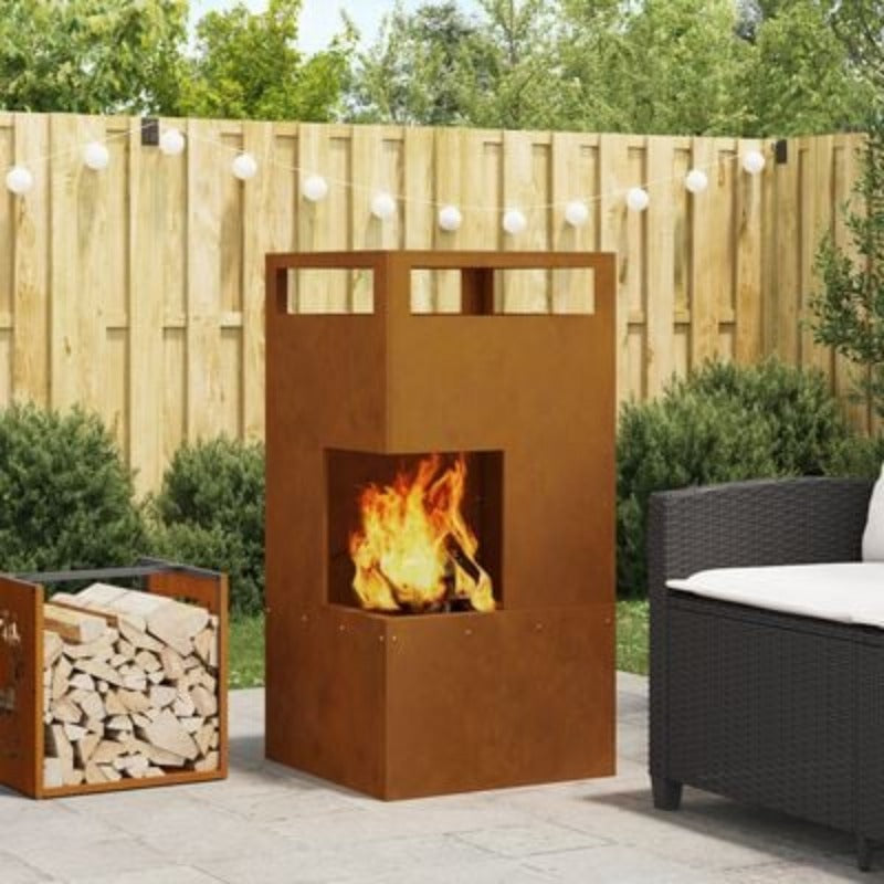 Buitenhaard – Tuinhaard – Vuurschaal – Terrashaard – Vuurkorf – Handgemaakt Design – Duurzaam Staal – Bruin – 50x50x100 cm