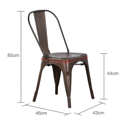 Set van 4 Industriële Metalen Eetkamerstoelen – Roestkleurige Stoelen met Klassiek Ontwerp – Duurzaam, Onderhoudsvriendelijk en Perfect voor Keuken, Restaurant of Evenement (43 x 46 x 85 cm)