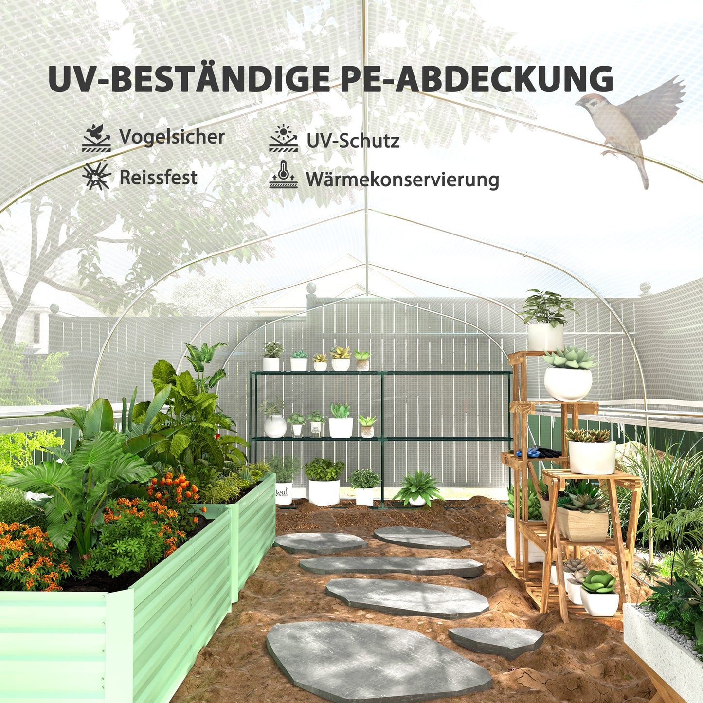 Walk-In Kas – Tuinkas – Groentekas – Kweekkas – Serre – 6x3x2 Meter – 8 Ramen Met Insectengaas – Gegalvaniseerd Stalen Frame
