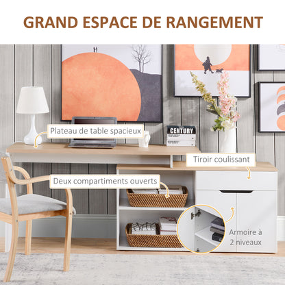 Hoekbureau – Computerbureau – Bureau – Werkplek – Bureautafel – Modulair Design – Met Lade en Kast – Wit Houtnerf – Eenvoudige Montage