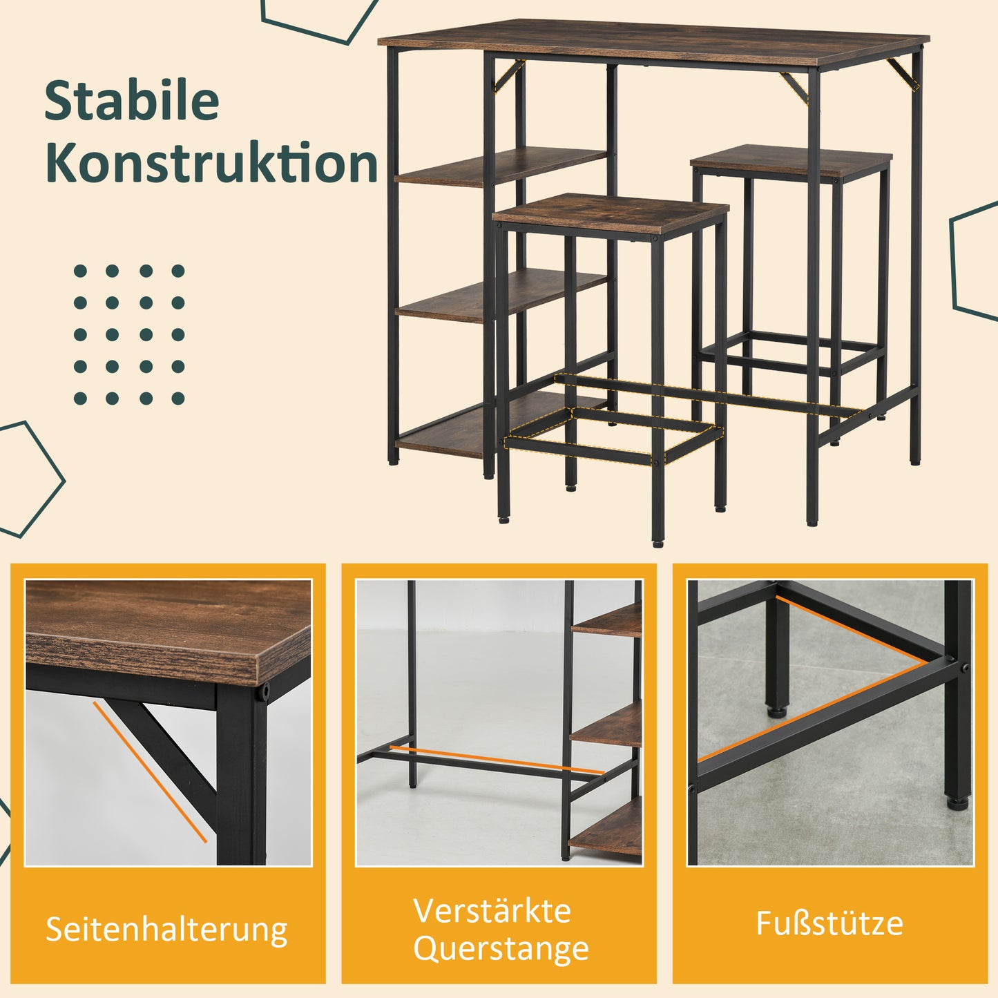 Barset – Keukentafelset – Barkrukken Set – Eethoek Meubel – Bistro Set – Spaanplaat & Staal – Compact 109x60x100 cm – Industrieel Design