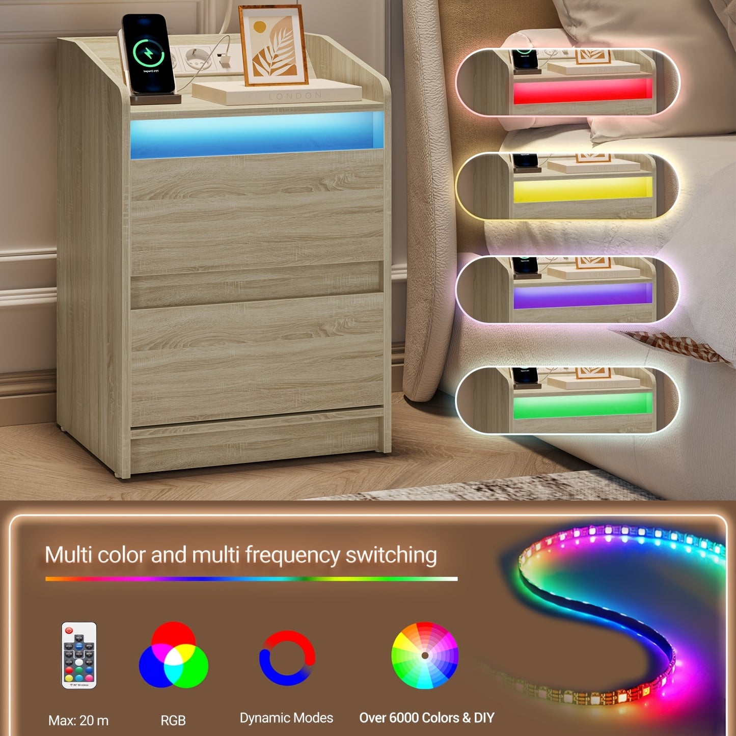 Nachtkastje – Nachtkastjes – Bijzettafel – Ladekast – Opbergkast – Set van 2 – 2 Laden – Zwart Fiberboard 35x40x58 cm