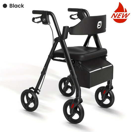 Rollator – Loopwagen – Wandelwagen – Mobiliteitshulpmiddel – Opvouwbare Rollator – Lichtgewicht Aluminium Frame – Grote 20,32 cm Wielen & Verstelbaar Zitje met Rugleuning