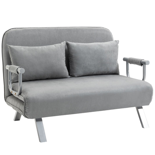2-zits slaapbank – tweezitsbank – slaapstoel – loungestoel – slaapbed – verstelbare rugleuning – zachte lichtgrijze faux suède – gepoedercoat stalen frame – 111 x 80 x 78 cm