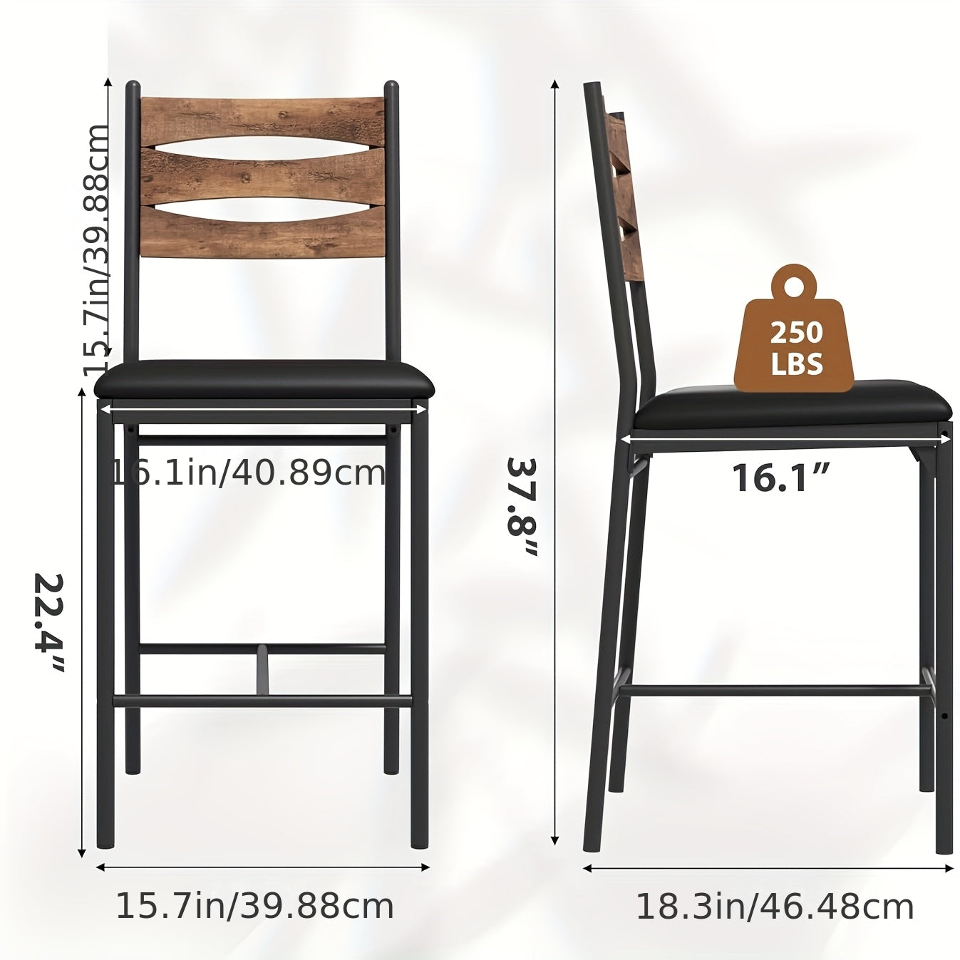 Barstoel – Barkruk – Barstoelen – Keukenstoel – Barkrukken – Kunstleer Zitting – Hardhouten Frame – Set van 2 – Met Rugleuning en Voetensteun