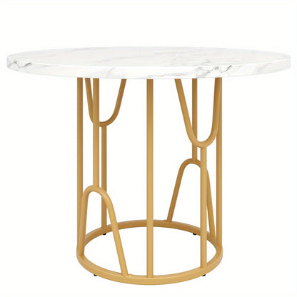 Ronde Eettafel – Ronde Tafel – Eetkamertafel – Keukentafel – Tafel – MDF Marmeren Blad – Gouden Metalen Poot – 80x80x76 cm – Voor 4-6 Personen