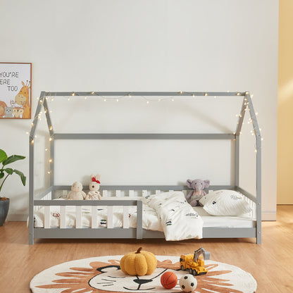 Kinderbed – Kinderbedden – Eenpersoonsbed – Hoogslaper – Stapelbed – Huisbed Design – Veilig Valbeveiliging – 90x200 cm Vurenhout