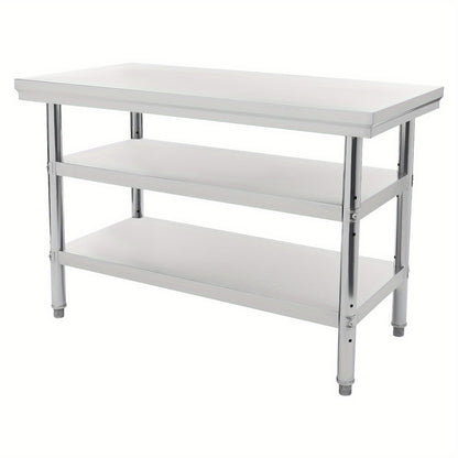 Werktafel – Werkbank – Keukentafel – RVS Tafel – Opbergtafel – Roestvrijstaal 201 – 99,79 kg Belastbaar – 3 Verstelbare Legplanken – Verstelbare Voeten – 119x60 cm
