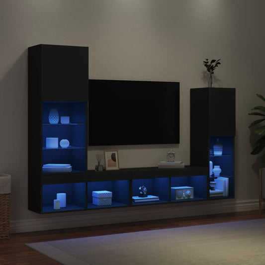 TV Wandmeubel – TV Meubel – Wandkast – TV Kast – Zwevend Meubel – RGB LED Verlichting – Hoogwaardig Houtmateriaal – Zwart