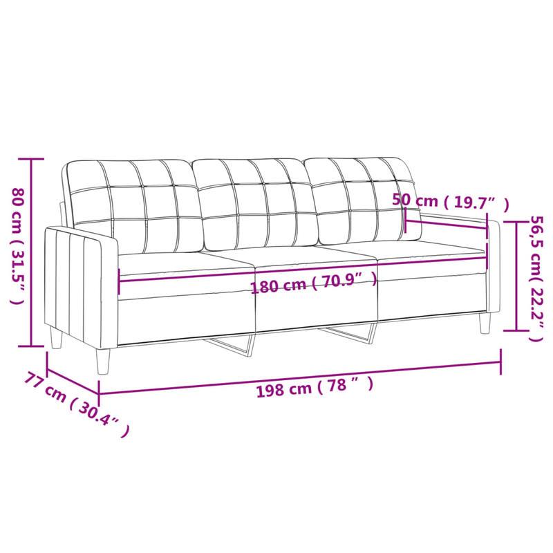 3-zits bank – Sofa – 3-zitsbank – Bedbank – Loungebank – Lichtgrijs – Compact 180 cm – Traagschuim Vulling – Stevig Hardhouten Frame