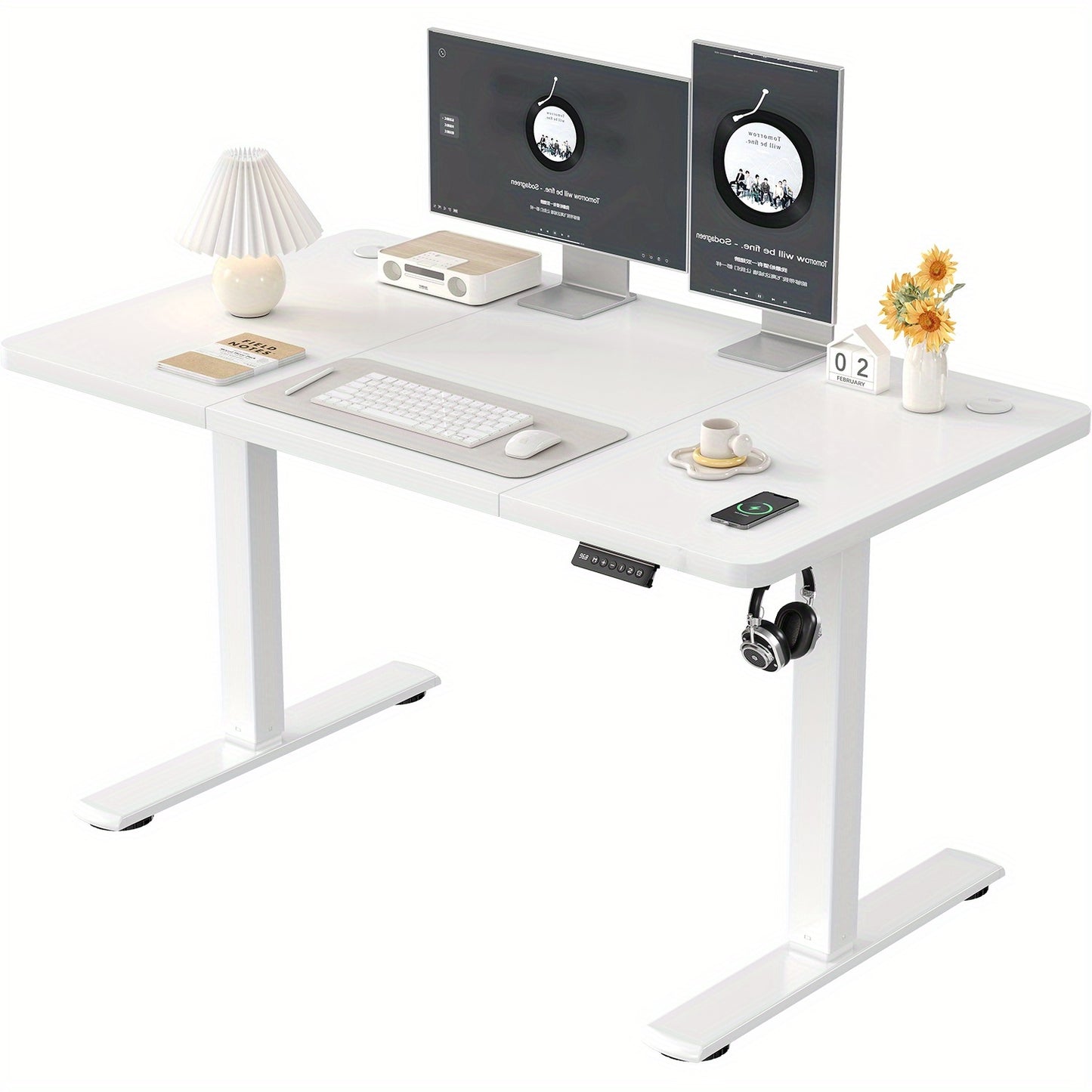 120x60cm Ergonomic Height Adjustable Standing Desk, Home Office Table with Splice Board, Upgraded Stable Steel Frame for Sit-Stand Workstation