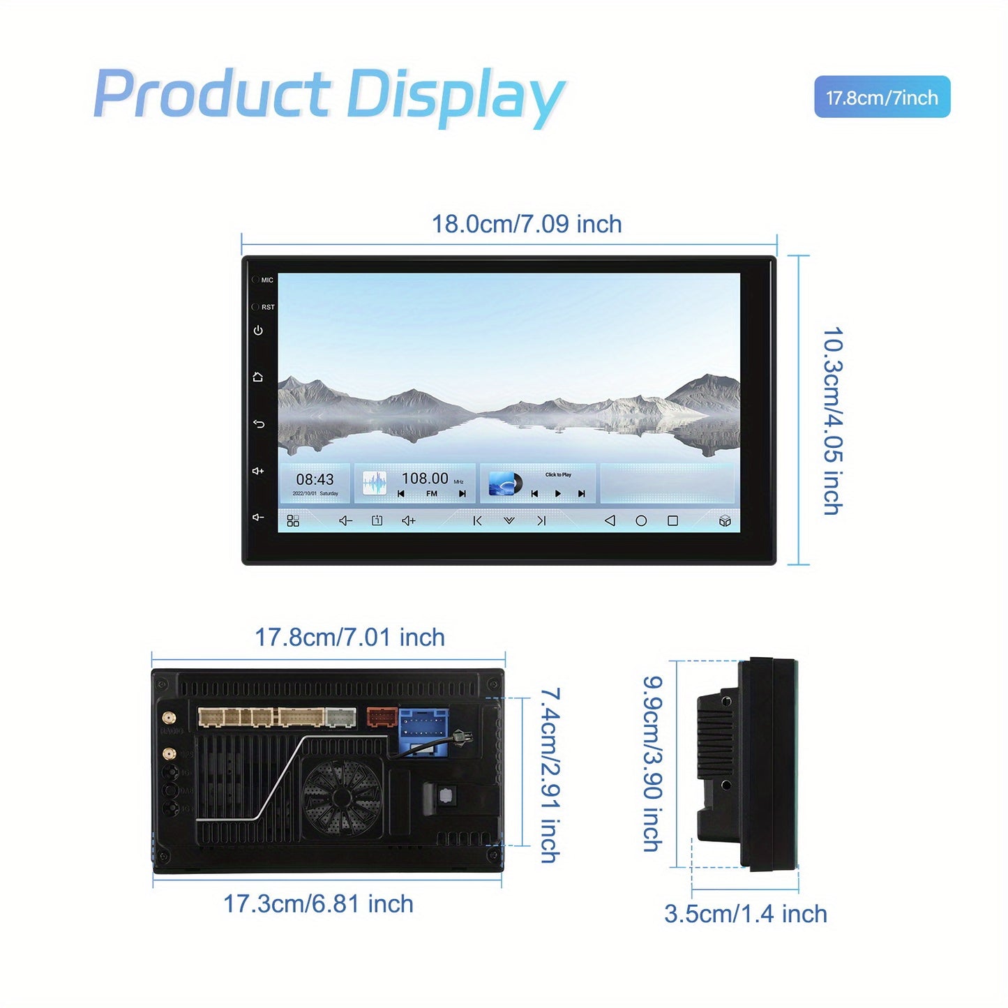 Autoradio – Multimedia Systeem – 2 DIN Radio – Auto Radio – Car Audio – 4+64GB – 7 Inch Touchscreen – Qualcomm Octa-core – Android 15 – Wireless CarPlay – Achteruitrijcamera