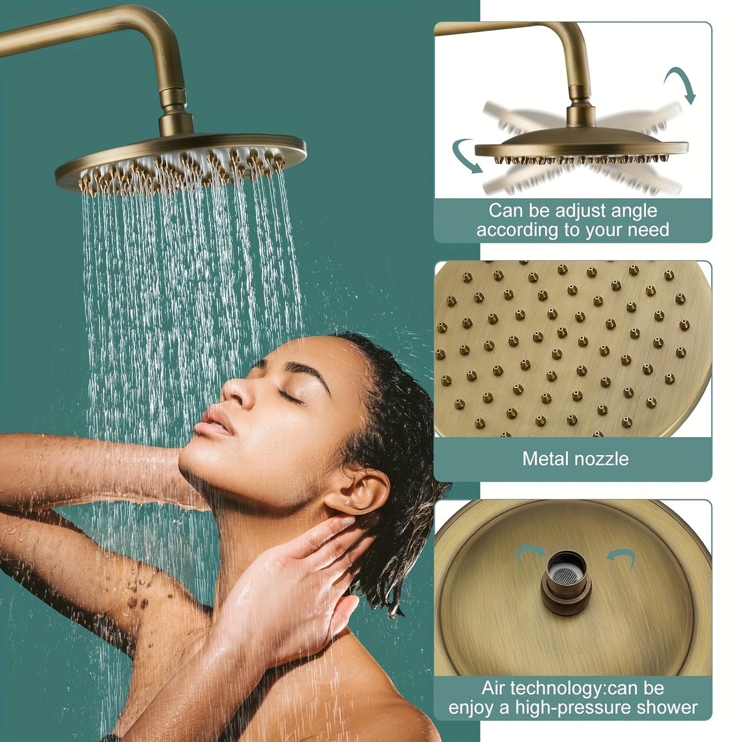 Antieke Regendouche – Messing Doucheset – Handdouche – Douchekop – Douchesysteem – 20,32 cm Regendouchekop – Dual Function Bedieningshendel
