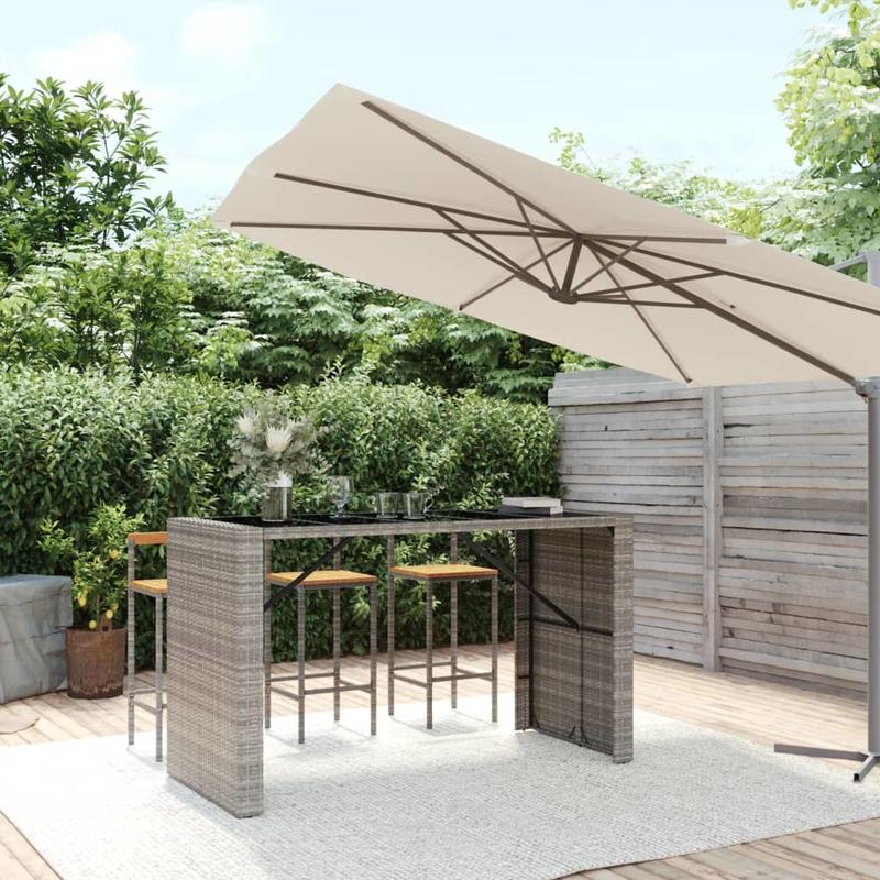 Outdoor Bar Tafel – Buitenbar Tafel – Tuinbar Tafel – Balkon Tafel – Terras Bar Meubel – Weerbestendig Kunststof Rattan – Groot Glazen Tafelblad 185x80x110 cm