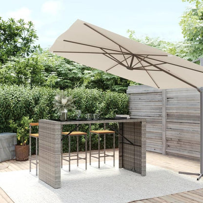 Outdoor Bar Tafel – Buitenbar Tafel – Tuinbar Tafel – Balkon Tafel – Terras Bar Meubel – Weerbestendig Kunststof Rattan – Groot Glazen Tafelblad 185x80x110 cm