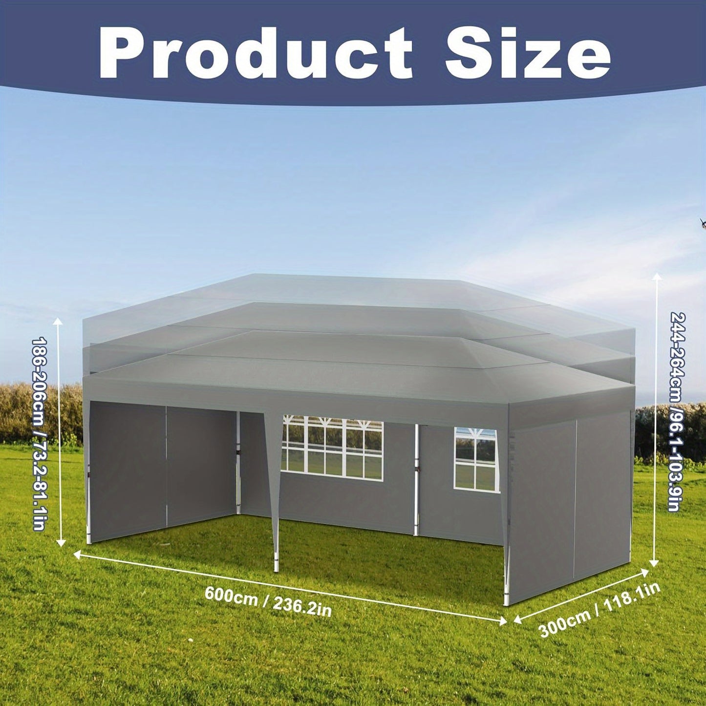 Partytent – Tuinpaviljoen – Feesttent – Vouwtent – Tuintent – 3x6 Meter – Opvouwbaar Met Zijpanelen – UV-Beschermend