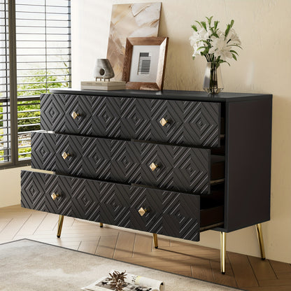 Ladekast – Ladenkast – Commode – Opbergkast – Dressoir – Zes Lades – Modern Ontwerp – 120x40x80 cm – Zwart Met Gouden Accenten – Metalen Poten – Stevig & Duurzaam