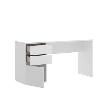 Ardina Desk, Multi-Purpose Office Or Bedroom Desk, Linear Study Table with 2 Drawers And 1 Door, 139X60H75 Cm, Glossy White