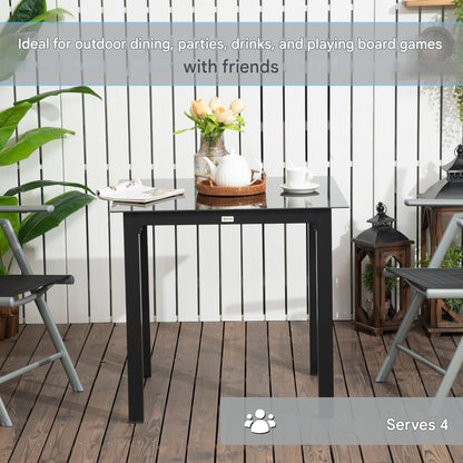 Vierkante Tuintafel – Tuinset – Balkontafel – Terrastafel – Eettafel – Aluminium Frame – Gehard Glas – 80x80x74 cm – Zwart