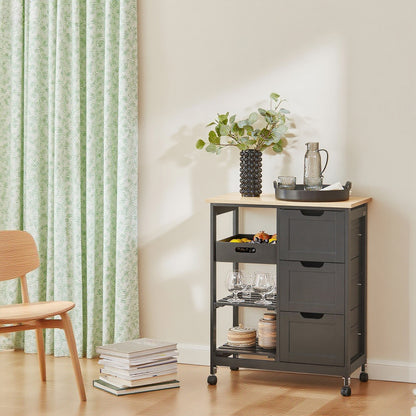 Keukentrolley – Serveerwagen – Keukenwagen – Opbergwagen – Werkblad Trolley – 68x38x85 cm – MDF Hout & Kurk