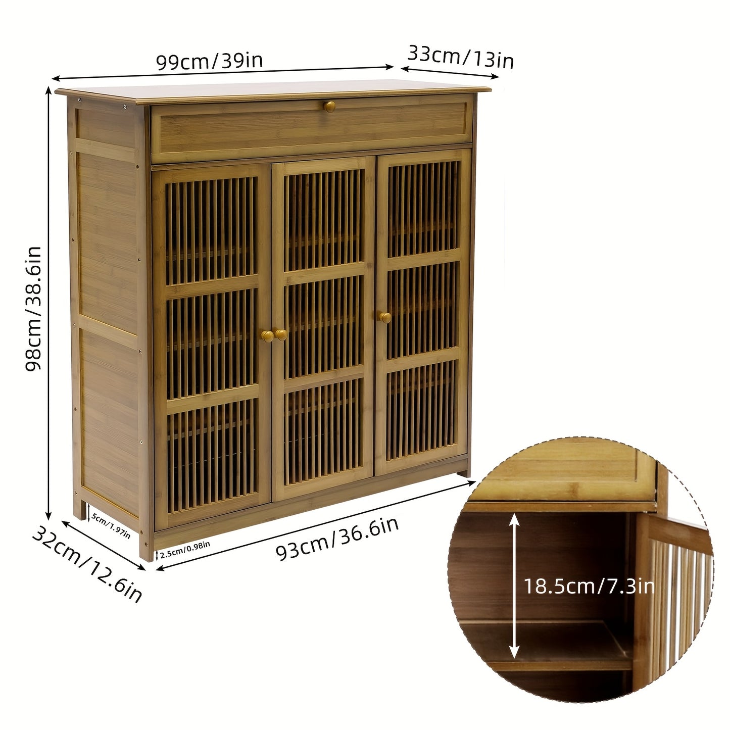 Schoenenkastje – Schoenenrek – Schoenenopberger – Schoenentoren – Schoenenkast – Natuurlijk Bamboe Design – 4 Planken Met Lade – Compact 93x32x98 cm