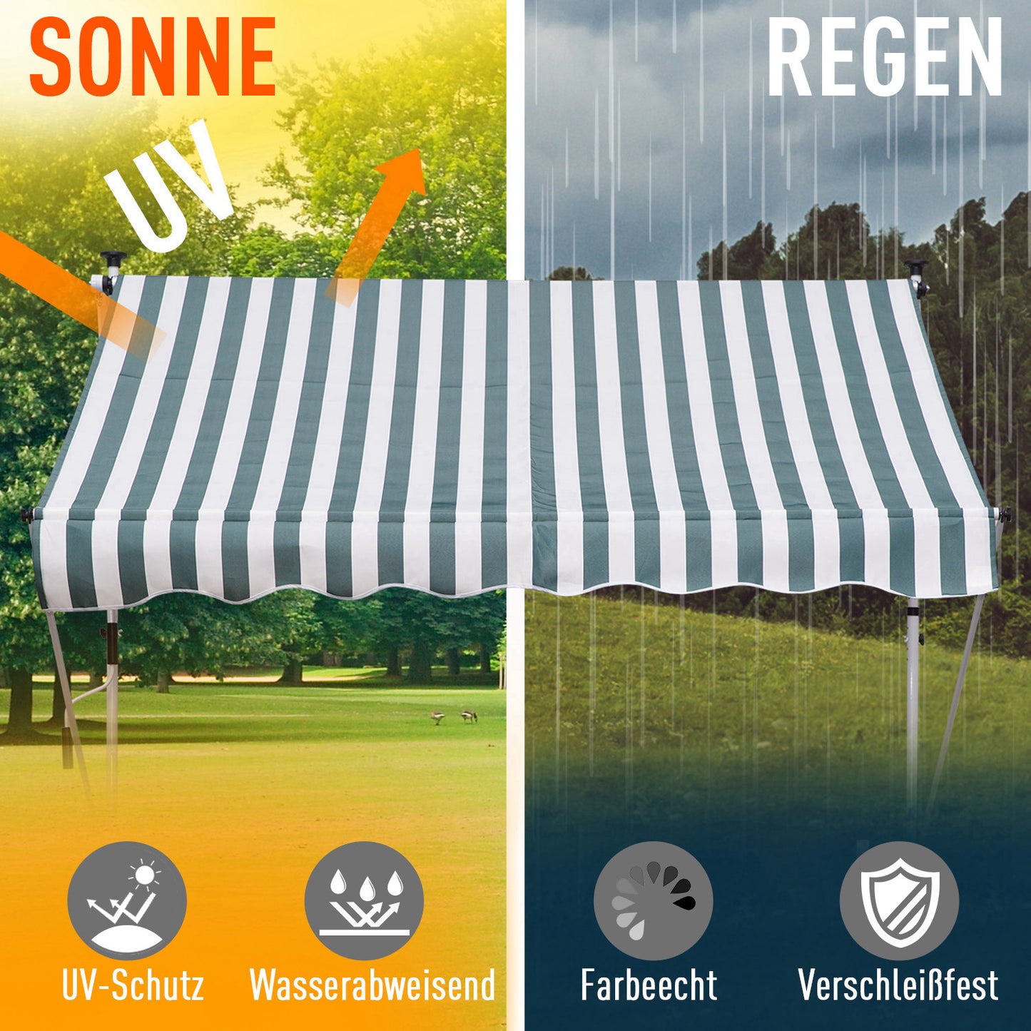 Klemmarkies – Verstelbare Markies – Balkonzonwering – Terrasmarkies – Buitenmarkies – Groen – Handbediening Met Slinger – 150 Cm Breed