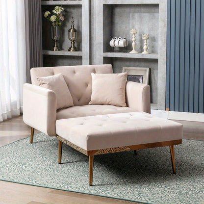 Relaxfauteuil – Verstelbare Fauteuil – Schommelstoel – Ligstoel – Fauteuil Beige – Velvet Bekleding – Draagkracht 220 kg – 3 Standen Rugleuning
