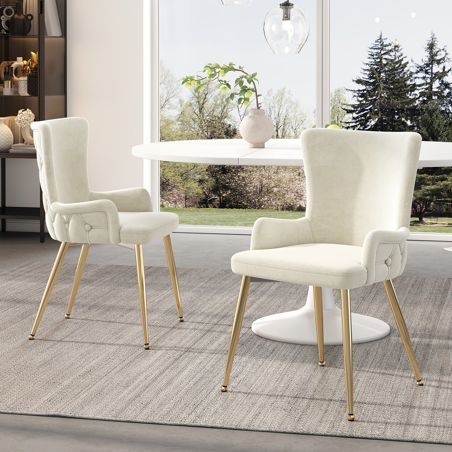 Eetkamerstoel – Kuipstoel – Keukenstoel – Stoel – Zitmeubel – Velvet Bekleding – Gouden Metalen Poten – Set van 2 – Beige – Memory Foam Zitting