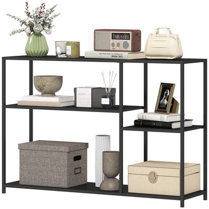 Console Tafel – Haltafel – Opbergmeubel – Sidetable – Wandtafel – Zwart – Vier Planken – Stevig Stalen Frame – Compact Ontwerp