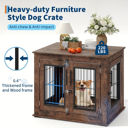 Hondenbench – Hondenkooi – Hondenhok – Dog crate – Houten bench – 80x60x65 cm – Dubbele deuren – Robuust fiberboard