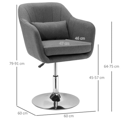 Draaifauteuil – Lounge Fauteuil – Relaxstoel – Stoel Met Armleuningen – Verstelbare Zithoogte – Met Metalen Frame – Linnenlook Bekleding – Donkergrijs