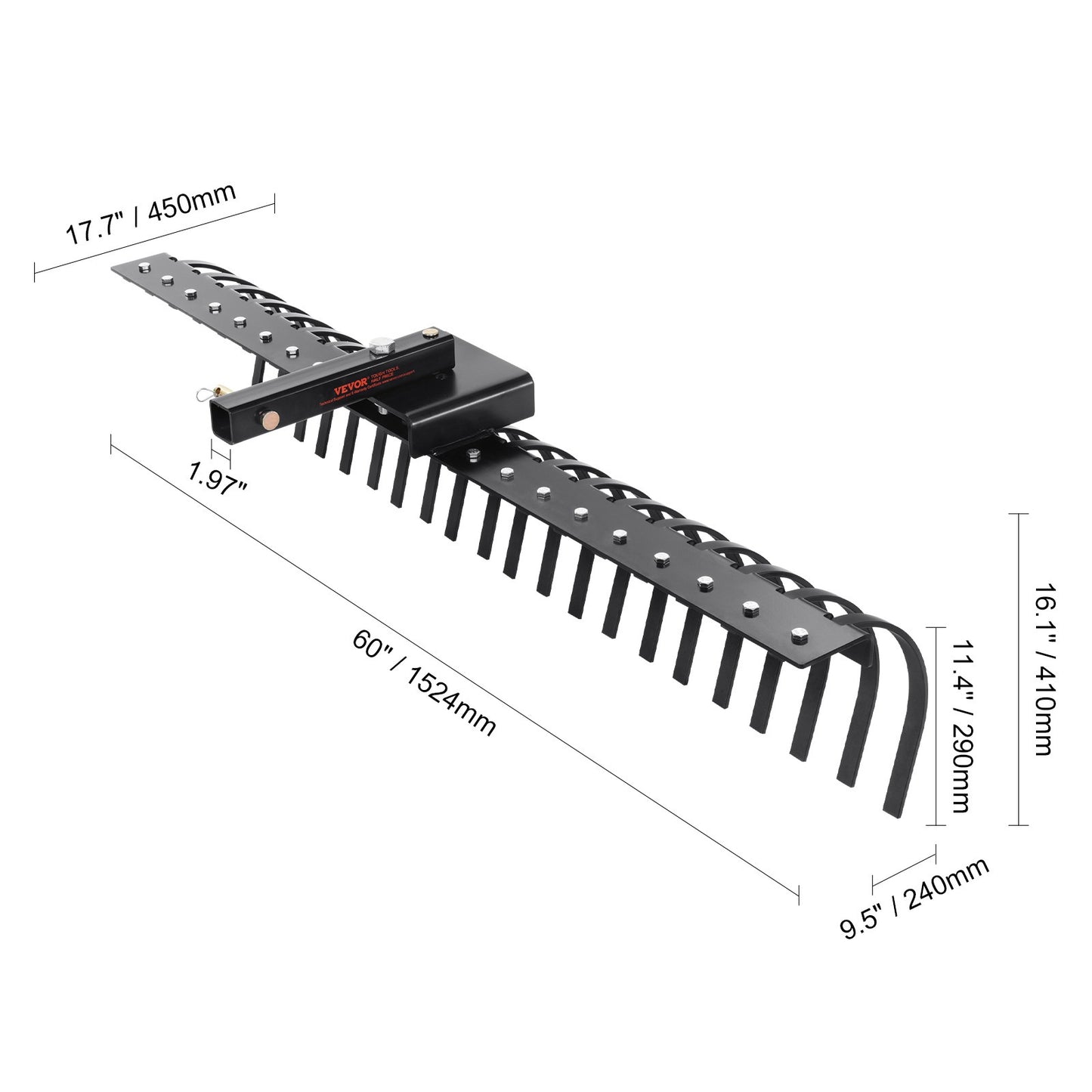Tandenhark – Verticuteerhark – Gazonhark – Bladhark – Onkruidhark – 48 Inch Werkbreedte – 24 Gehardstalen Veertanden
