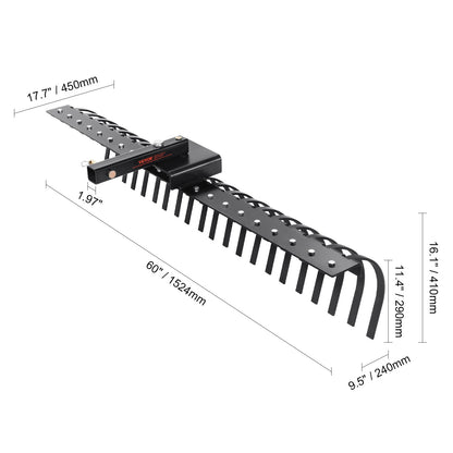 Tandenhark – Verticuteerhark – Gazonhark – Bladhark – Onkruidhark – 48 Inch Werkbreedte – 24 Gehardstalen Veertanden