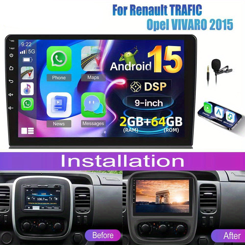 9 inch Android 15 Car Stereo – Autoradio – Multimedia Systeem – Navigatie Unit – Touchscreen Headunit – 2GB+64GB – Draadloos CarPlay & Android Auto – AHD Achteruitrijcamera – GPS WiFi