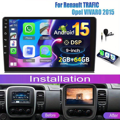 9 inch Android 15 Car Stereo – Autoradio – Multimedia Systeem – Navigatie Unit – Touchscreen Headunit – 2GB+64GB – Draadloos CarPlay & Android Auto – AHD Achteruitrijcamera – GPS WiFi