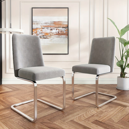 Grijze Velvet Eetkamerstoel – Luxe Stoel – Lounge Stoel – Woonkamerstoel – Slaapkamerstoel – Diamond Back Design – Zilverkleurige Metalen Poten – Set Van 2