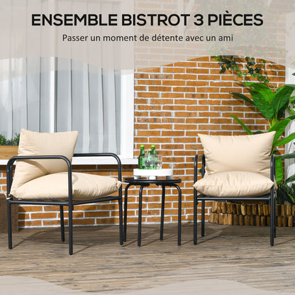 Tuinset – Bistroset – Terrasmeubels – Balkonset – Buitenmeubilair – Zwart Beige Design – Met Metalen Frame