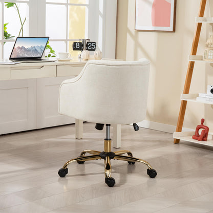 Bureaustoel – Deskchair – Werkstoel – Stoel – Linnenlook – Beige – Goudkleurige Metalen Poten – In Hoogte Verstelbaar Zonder Elektriciteit